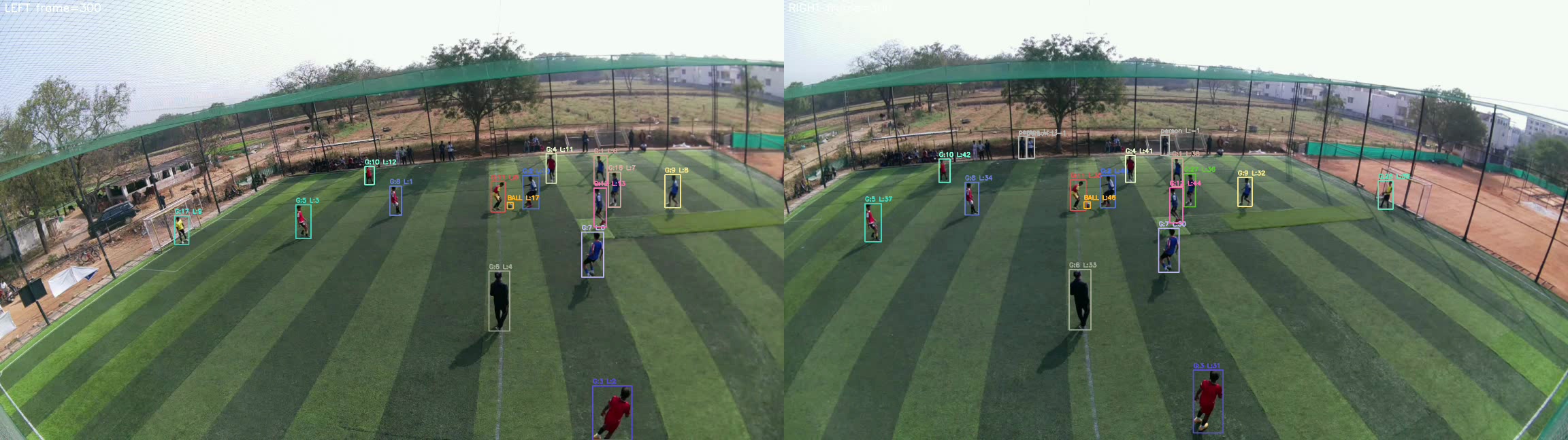 Actual development match footage showing tracked football players